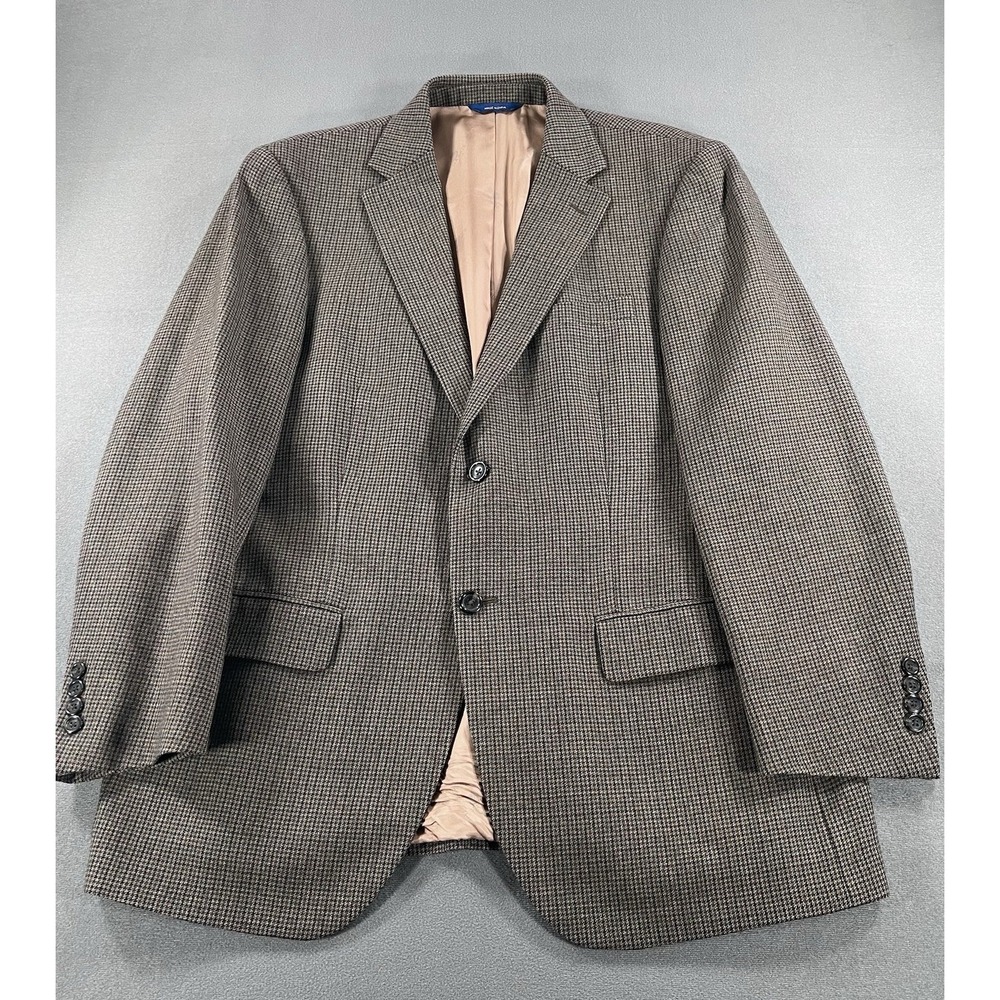 T. Harris London Men 42R 100% Wool Classic Brown Plaid Blazer Sport Coat Jacket